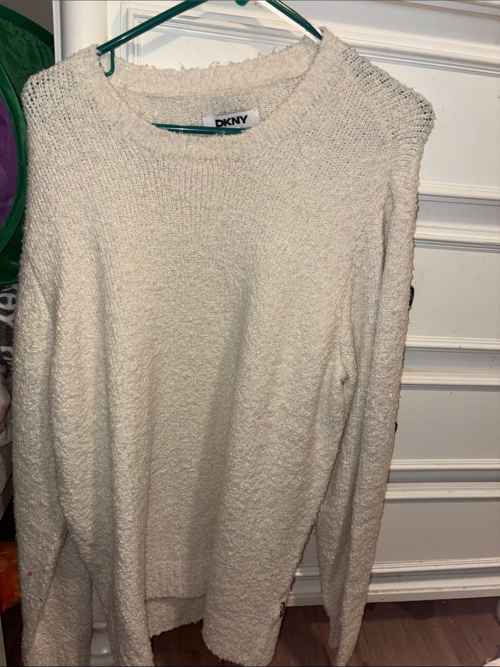 DKNY Cream Bouclé Scoop-Neck Pullover Sweater